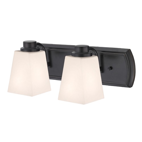 2-Light Bath Bar in Bronze and Square White Glass