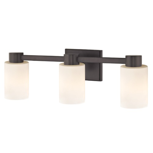 3-Light Shiny White Glass Bathroom Vanity Light Bronze