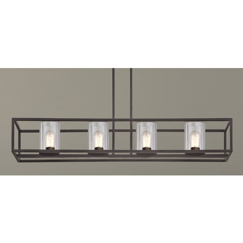 Design Classics Lighting Industrial 4-Light Linear Chandelier with Clear Glass in Bronze 1698-220 GL1040C