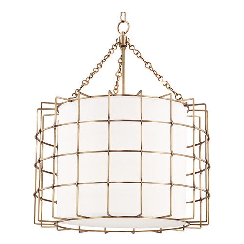 Hudson Valley Lighting Hudson Valley Lighting Sovereign Aged Brass LED Pendant Light with Drum Shade 1524-AGB