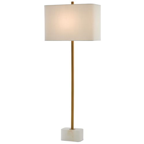 Currey and Company Felix Natural Alabaster / Antique Brass Table Lamp with Rectangle Shade