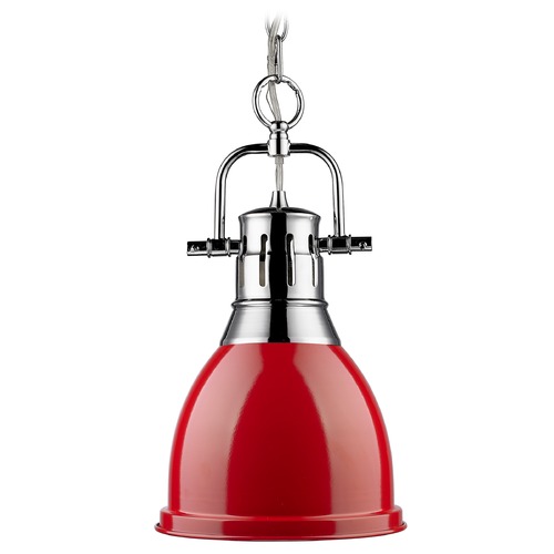 Golden Lighting Duncan Small Pendant in Chrome & Red by Golden Lighting 3602-S CH-RD