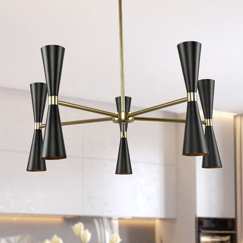 Milo LED Chandelier in Black & Vintage Brass by by Kalco Lighting