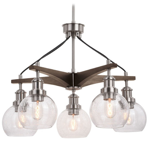 Vaxcel Lighting Avondale Satin Nickel & Dark Sycamore Chandelier