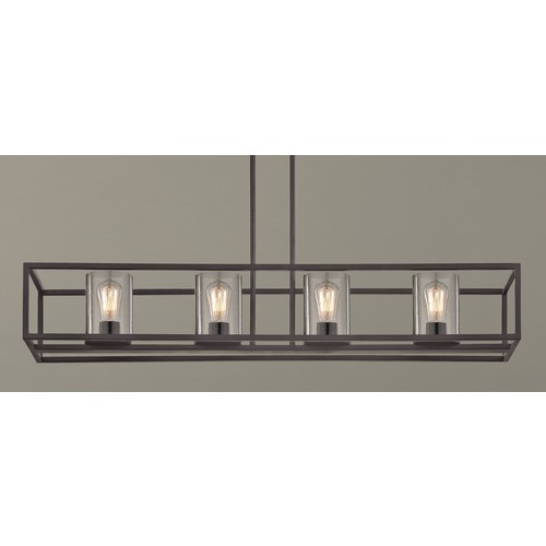 Industrial Seeded Glass Linear Chandelier Bronze