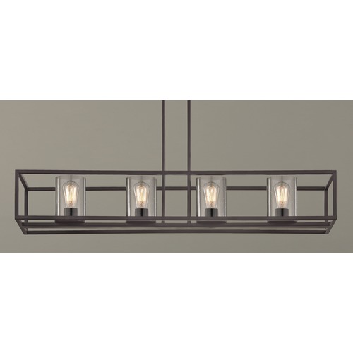 Design Classics Lighting Industrial Seeded Glass Linear Chandelier Bronze 1698-220 GL1041C