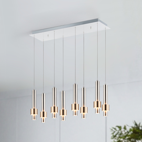 ET2 Lighting Reveal 8-Light LED Pendant in Satin Nickel & Brass by ET2 Lighting E24758-SNSBR