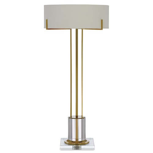 Currey and Company Lighting Currey and Company Winsland Polished Brass / Clear LED Table Lamp with Drum Shade 6000-0355