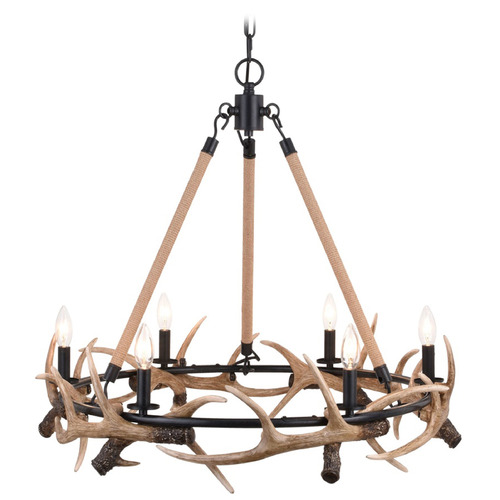 Vaxcel Lighting Breckenridge Aged Iron & Natural Rope Chandelier