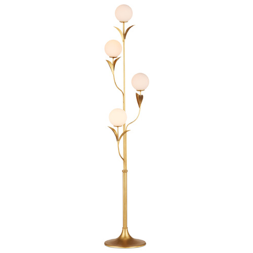 Currey and Company Rossville Gold Leaf LED Floor Lamp with Globe Shade