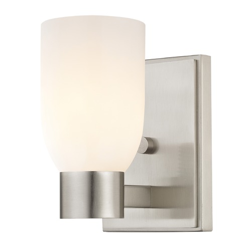 Shiny Opal White Glass Sconce Satin Nickel