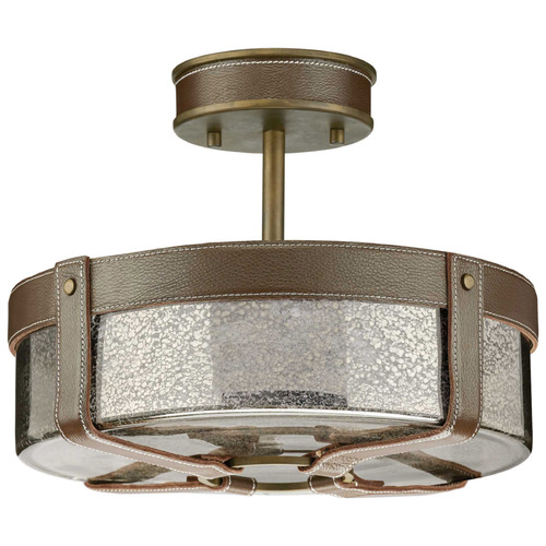 Progress Lighting Point Dume-Rockdance Aged Brass & Dark Brown Leather Semi-Flushmount Light
