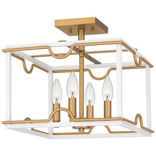 Quoizel Lighting Brinkman Matte White & Brushed Weathered Brass Semi-Flushmount Light