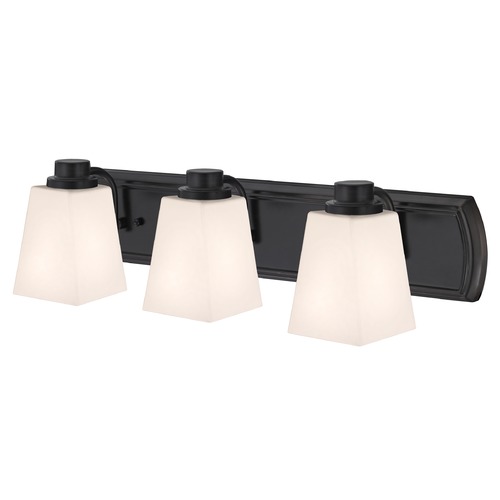 3-Light Vanity Light in Bronze and Square White Glass