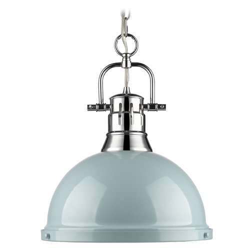 Golden Lighting Duncan Large Pendant in Chrome & Seafoam by Golden Lighting 3602-L CH-SF