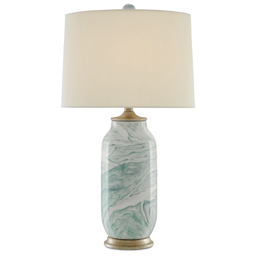Currey and Company Lighting Currey and Company Sarcelle Sea Foam / Harlow Silver Leaf Table Lamp with Drum Shade 6000-0339