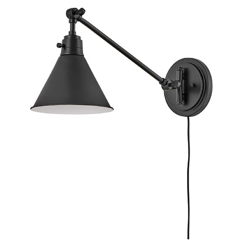 Hinkley Hinkley Arti 10.25-Inch Black Swing Arm Plug and Cord Wall Lamp 3690BK