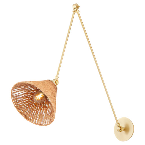 Wicker Aged Brass Swing Arm Lamp by Quorum Lighting