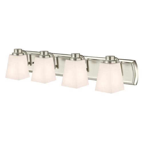 Design Classics Lighting 4-Light Bathroom Light in Satin Nickel and Square White Glass 1204-09 GL1057