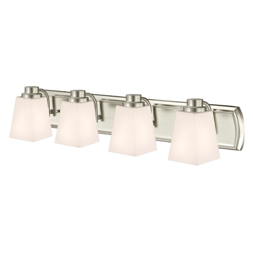 4-Light Bathroom Light in Satin Nickel and Square White Glass