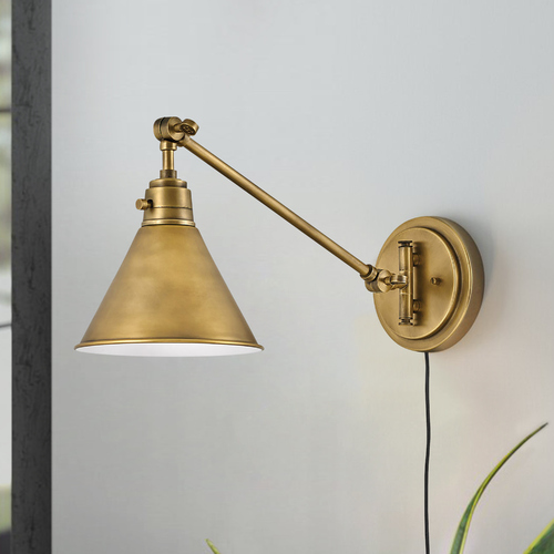 Hinkley 10.25-Inch Heritage Brass Swing Arm Plug and Cord Wall Lamp by Hinkley Lighting 3690HB