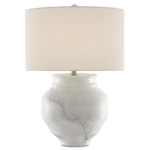 Currey and Company Lighting Currey and Company Kalossi Painted White / Painted Gray / Silver Leaf Table Lamp with Drum Shade 6000-0623