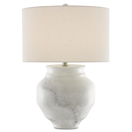 Currey and Company Kalossi Painted White / Painted Gray / Silver Leaf Table Lamp with Drum Shade