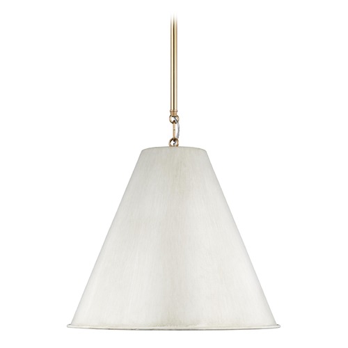 Visual Comfort Studio Gordon Antique White / Satin Brass LED Pendant Light with Conical Shade