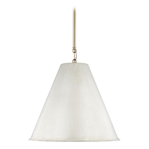 Visual Comfort Studio Collection Visual Comfort Studio Gordon Antique White / Satin Brass LED Pendant Light with Conical Shade 6585101EN3-817