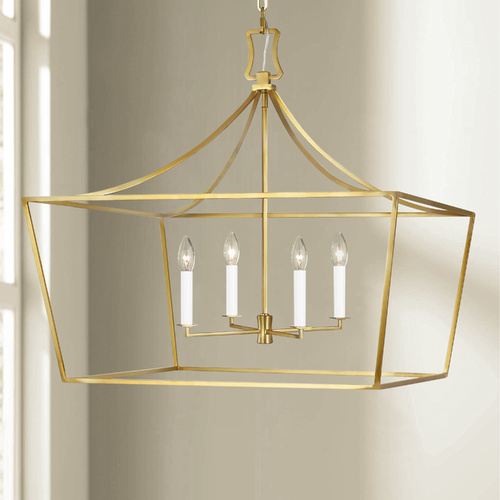 Chapman & Meyers 28-Inch Southold Burnished Brass Linear Hanging Lantern by Visual Comfort Studio