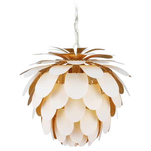 Visual Comfort Signature Collection E.F. Chapman Cynara Small Chandelier in White & Gild by Visual Comfort Signature CHC5163WHTG