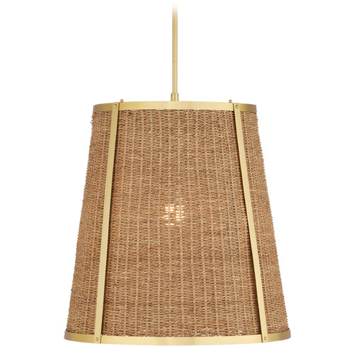 Currey and Company Deauville Polished Brass / Natural Pendant Light with Conical Shade