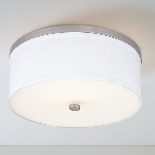 15-Inch Satin Nickel Flushmount Ceiling Light with White Drum Shade