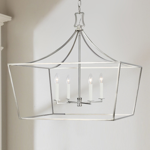 Chapman & Meyers 28-Inch Southold Polished Nickel Linear Hanging Lantern by Visual Comfort Studio