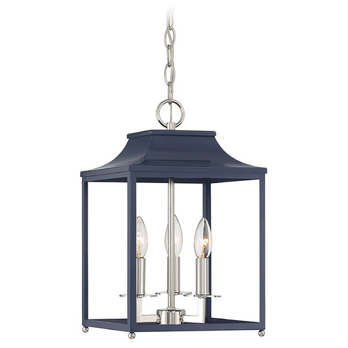 10-Inch Lantern in Navy Blue & Polished Nickel by Meridian