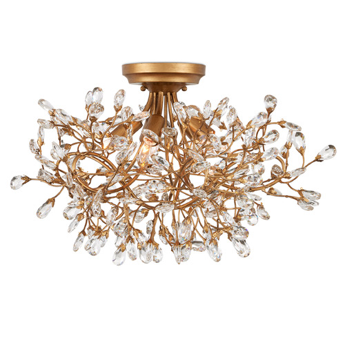Currey and Company Crystal Bud Clear / Brass Semi-Flushmount Light