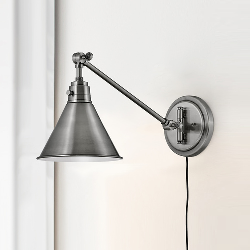 Hinkley 10.25-Inch Polished Antique Nickel Swing Arm Convertible Wall Lamp by Hinkley Lighting 3690PL