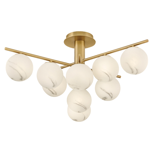 Selene 30-Inch Semi-Flush Mount in Lacquered Brass by Fredrick Ramond