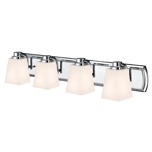 Design Classics Lighting 4-Light Bath Vanity Light in Chrome and Square White Glass 1204-26 GL1057