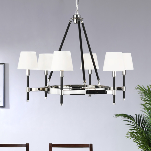 Visual Comfort Studio Collection Lauren Ralph Lauren Katie 32-Inch Polished Nickel & Black Leather Chandelier LC1006PN