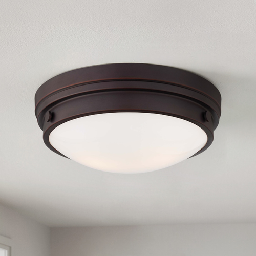 Flush Mount with White Glass in Lathan Bronze by Minka Lavery