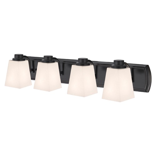 Design Classics Lighting 4-Light Vanity Light in Bronze and Square White Glass 1204-36 GL1057