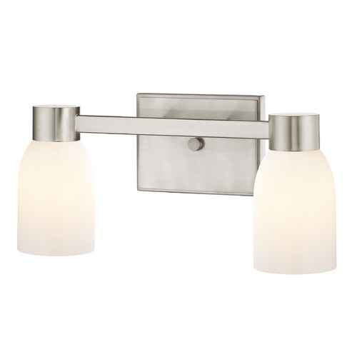 2-Light Shiny White Glass Bathroom Vanity Light Satin Nickel