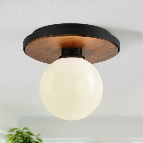 Cadet Black and Natural Acacia Semi-Flush Mount by Troy Lighting
