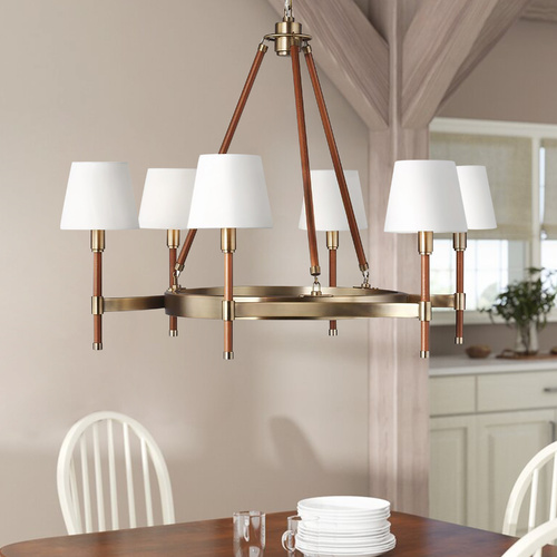 Lauren Ralph Lauren Katie Time Worn Brass & Saddle Leather Chandelier by Visual Comfort Studio