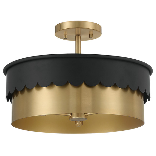 16-Inch Semi-Flush Mount in Natural Brass & Matte Black by Meridian