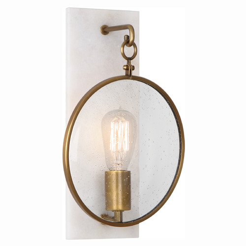Industrial Alabaster / Antique Brass Sconce by Robert Abbey