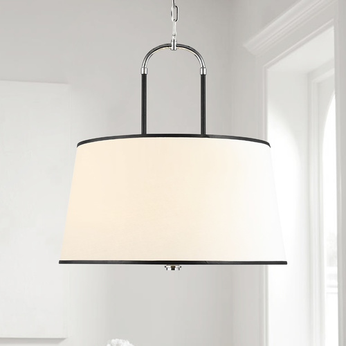 Visual Comfort Studio Collection Lauren Ralph Lauren Katie 26-Inch Polished Nickel & Black Leather Pendant by Visual Comfort Studio LP1024PN