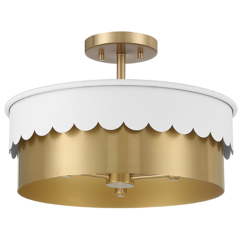 Meridian 16-Inch Semi-Flush Mount in Natural Brass & White by Meridian M60072WHNB