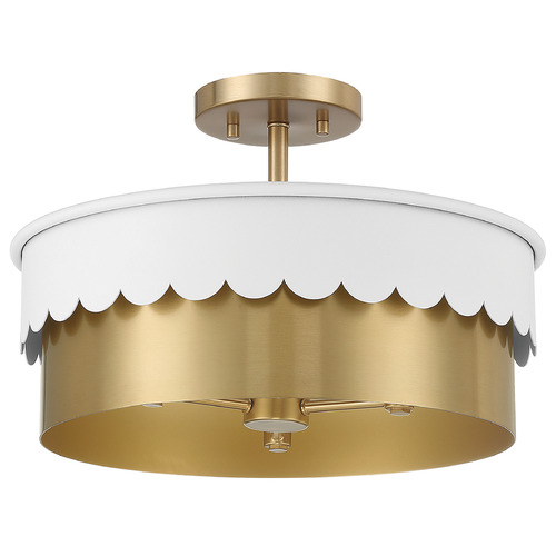 16-Inch Semi-Flush Mount in Natural Brass & White by Meridian